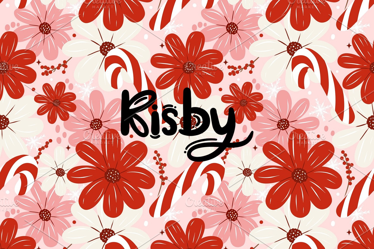 Christmas Candy Cane Floral Pattern, a Pattern Graphic by KisbyArt (Photo 1 of 3)