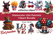 Watercolor USA Patriotic Clipart Set, a Seasonal Illustration by InkyQueenArt (Thumbnail 1 of 5)