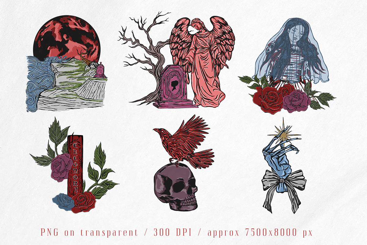 Edgar Allan Poe Gothic Clipart set, a Person Illustration by Yelloo Fish (Photo 6 of 19)