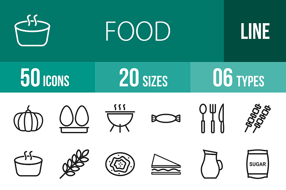 50 Food Line Icons
