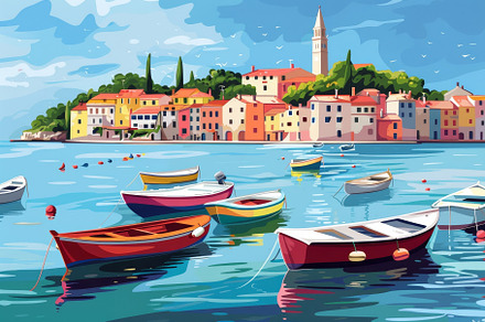 Brightly painted boats float gently, a Photo by Tanuart
