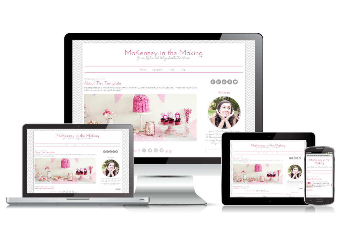 Blogger Template - Pink Grey Chevron, a Templates & Theme by BD Web Studio (Photo 2 of 3)