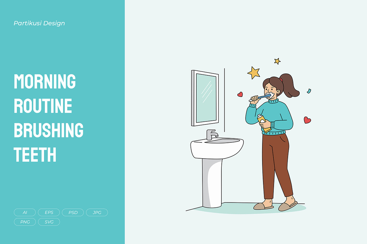 Morning Routine Brushing Teeth, a Healthcare Illustration by Partikusi Design (Photo 1 of 3)