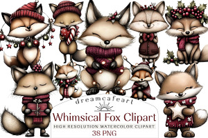 Whimsical Fox Clipart, an Illustration by DreamCafeArt