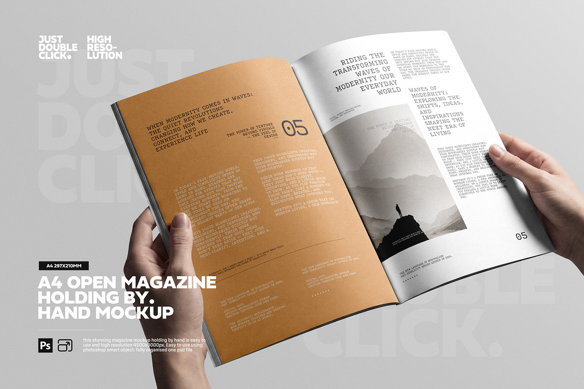 A4 Magazine Holding By Hand Mockup, a Books & Magazine Mockup by Toasin ...