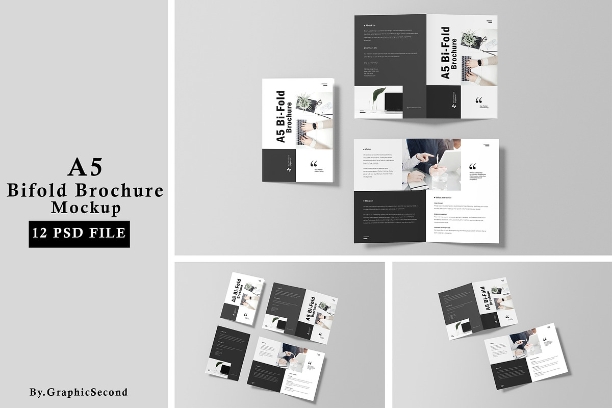 A5 Bifold Brochure Mockup, a Print Template by graphicsecond