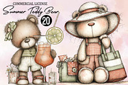 Watercolor Summer Teddy Bear Clipart, an Illustration by SVGArt (Thumbnail 1 of 9)