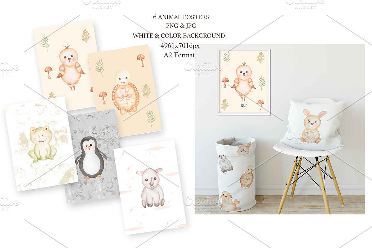 Watercolor Animal Numbers Set, an Animal Illustration by MayaNavits (Photo 5 of 8)