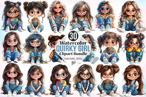 Watercolor Quirky Girl Clipart PNG, a Seasonal Illustration by Canvas Craft