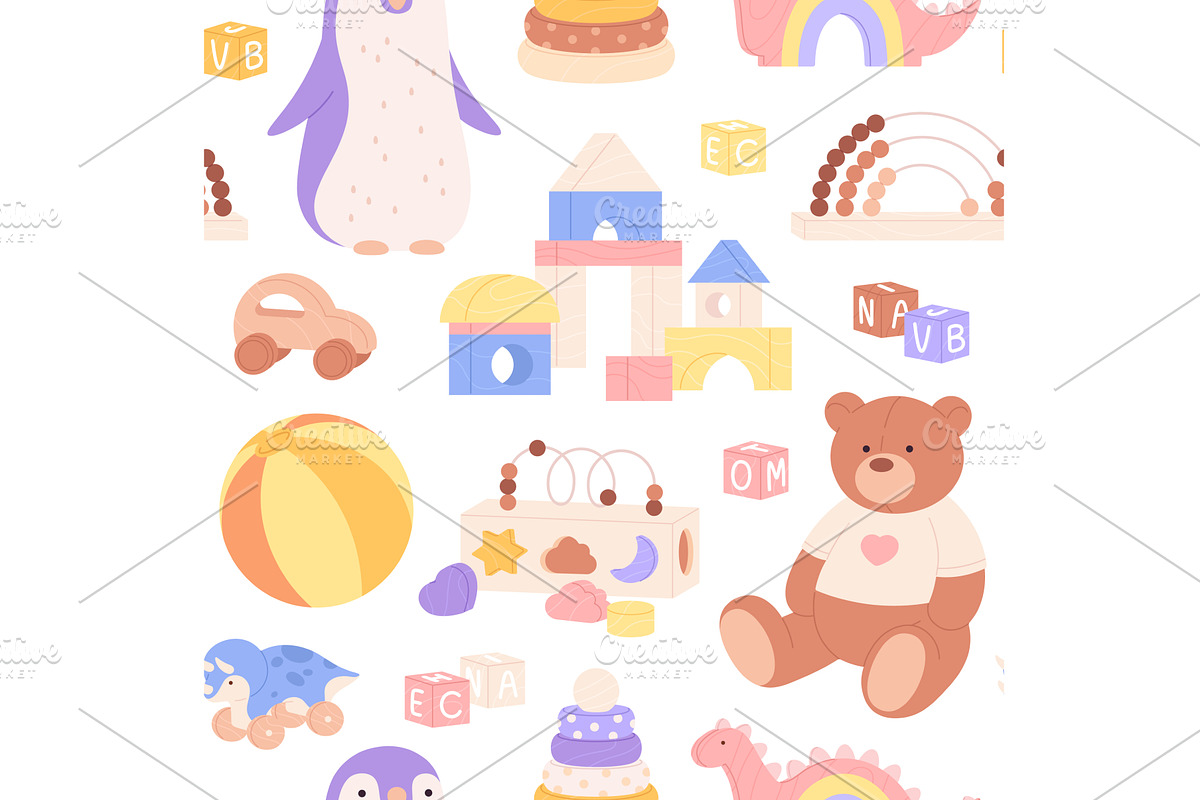 Kids toys seamless pattern. Childish, an Animal Illustration by LadadikArt