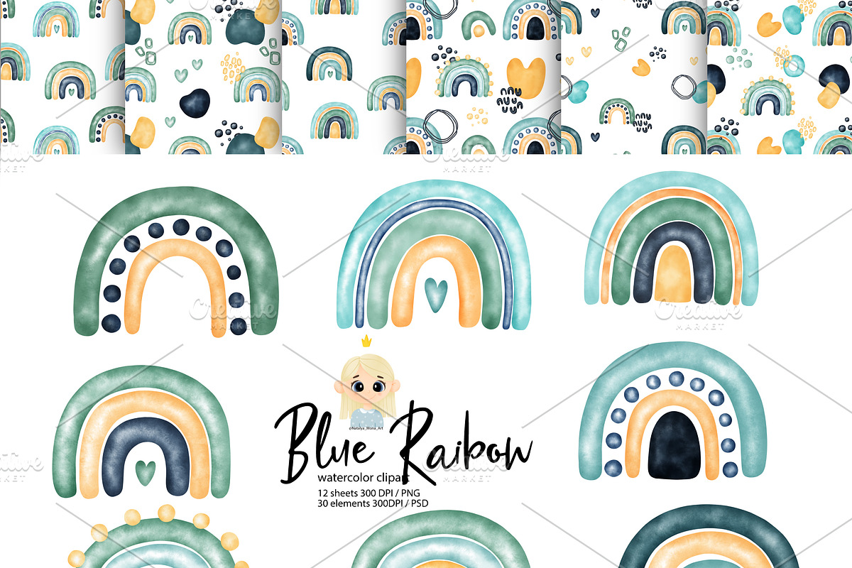 Watercolor rainbow clip art, an Illustration by Natalya_Mona_Art (Photo 1 of 9)