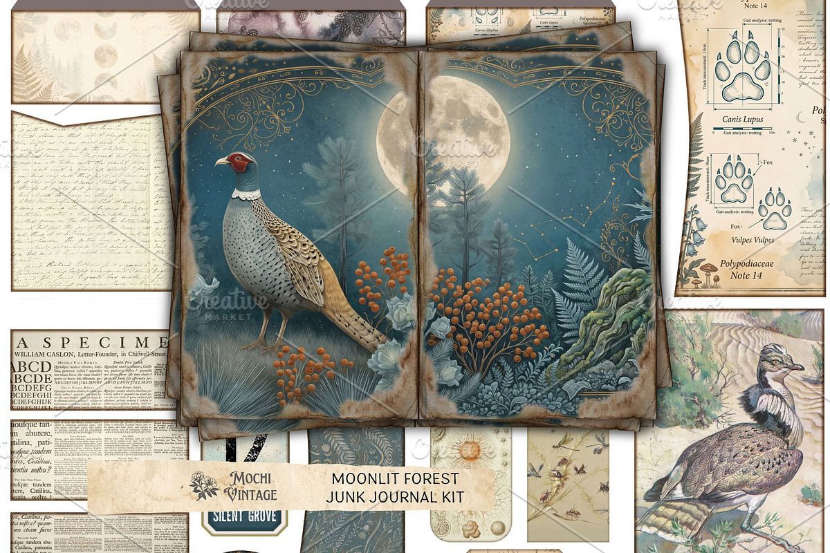 Moonlit Forest Junk Journal Pages, a Decorative Illustration by Print Haven Mochi Vintage (Photo 1 of 3)
