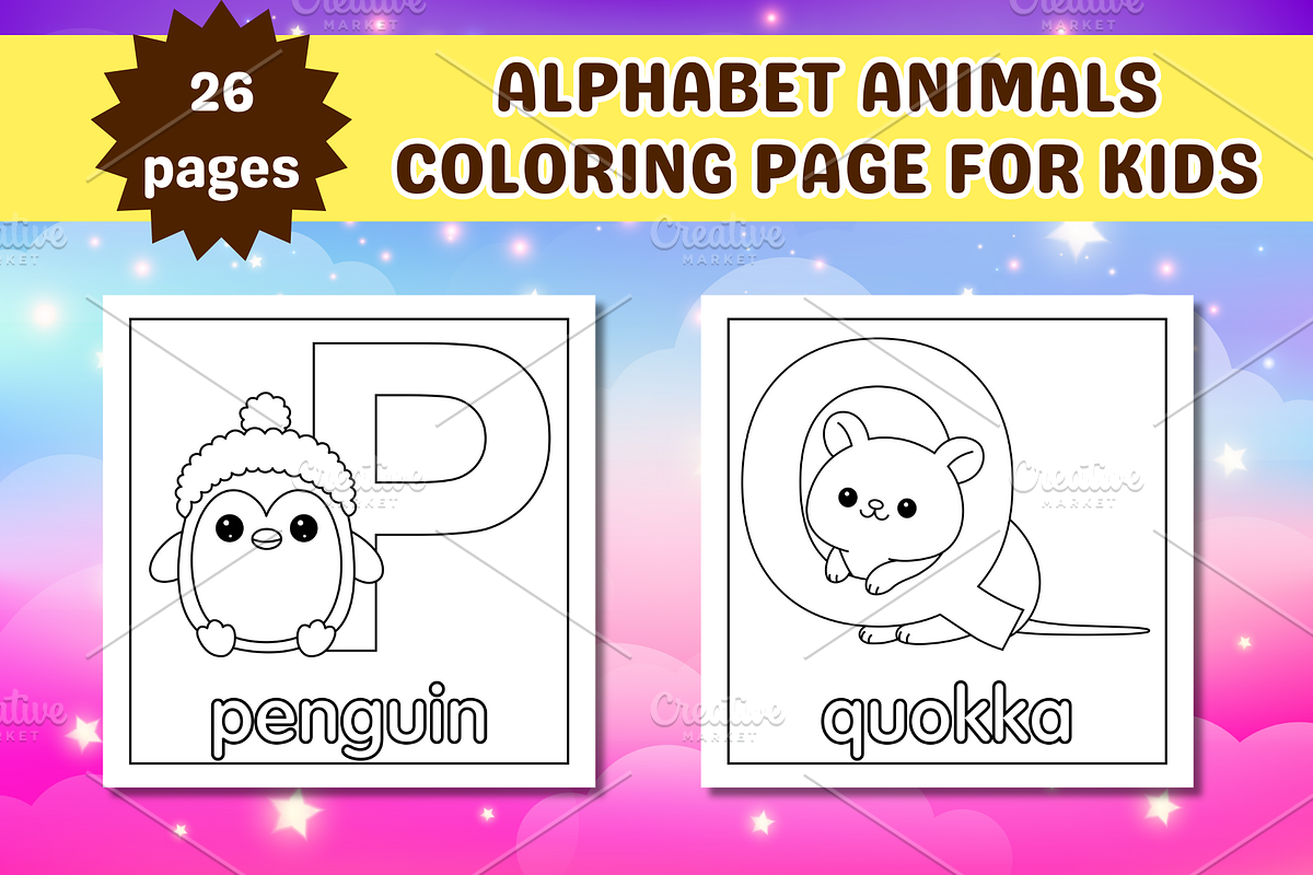 Cute Alphabet Animals Coloring Page, an Education Illustration by Salaly (Photo 7 of 12)