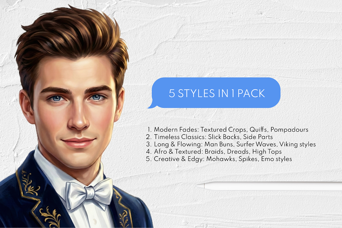 250 Male Hairstyles Procreate Stamps, a Brush Add-On by Selentaori Studio (Photo 5 of 13)