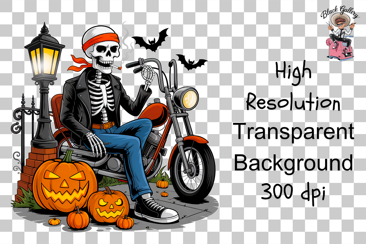 Halloween Skeleton Biker PNG Bundle, an Illustration by Clipart Bloom (Photo 11 of 11)
