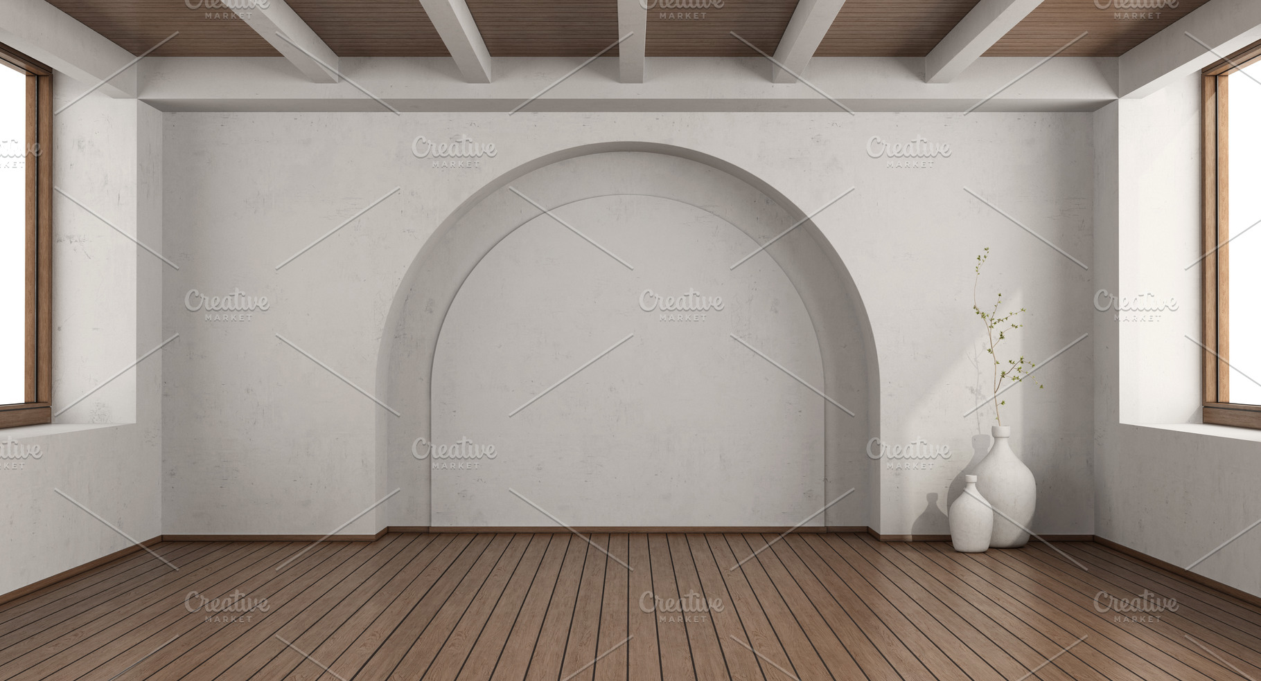 Empty white room with arch wall, an Architecture Photo by Archideaphoto