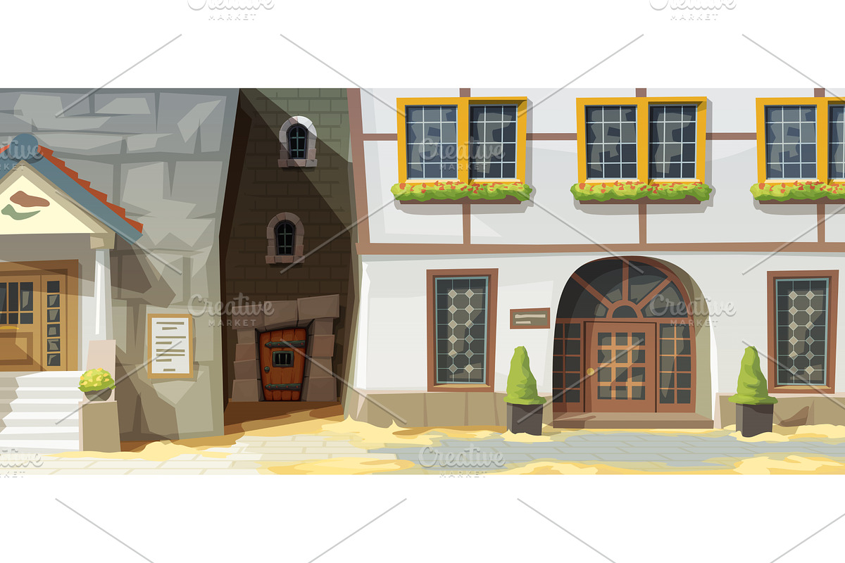 a medival houses with old town, an Object Illustration by IfH