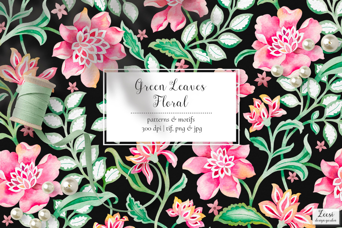 Green Leaves Floral Pattern & Motifs, a Pattern Graphic by Zeesi Design Garden (Photo 1 of 10)