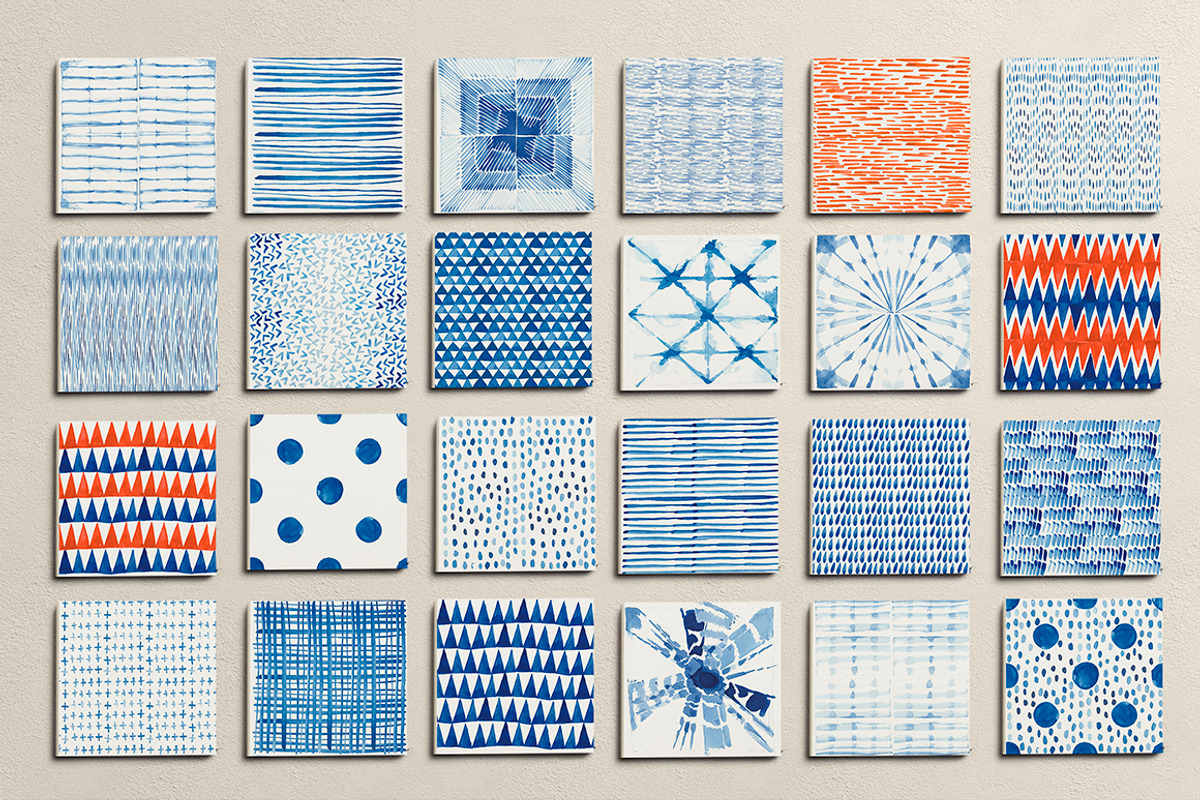 Shibori indigo watercolor collection, a Pattern Graphic by Nicetoseeya (Photo 2 of 4)