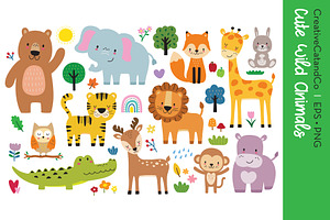 Cute Wild Animals Vector EPS PNG