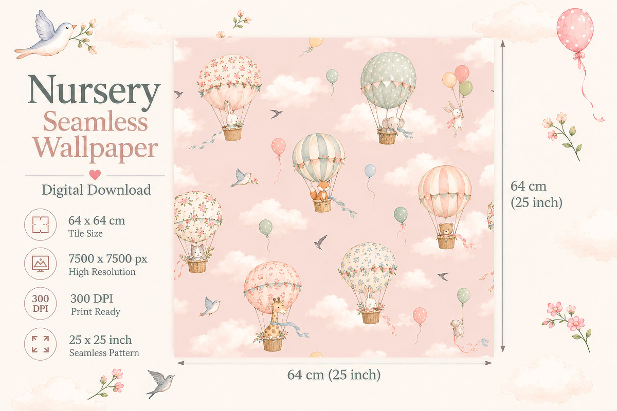 Pastel Air Balloon Nursery Wallpaper, a Wallpaper Graphic by by creative paper (Photo 5 of 14)