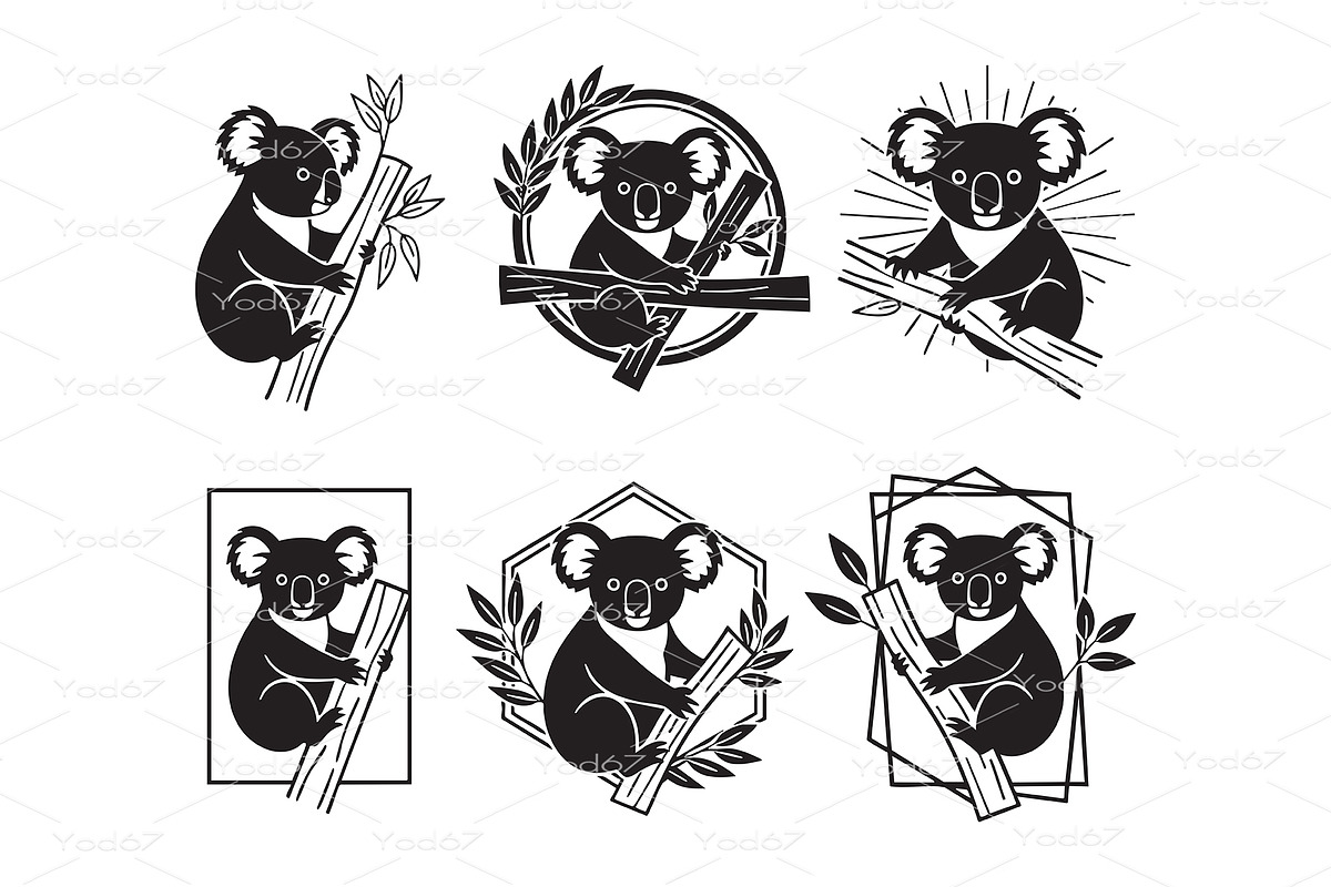 Cute set of koala silhouettes, an Animal Illustration by yod67
