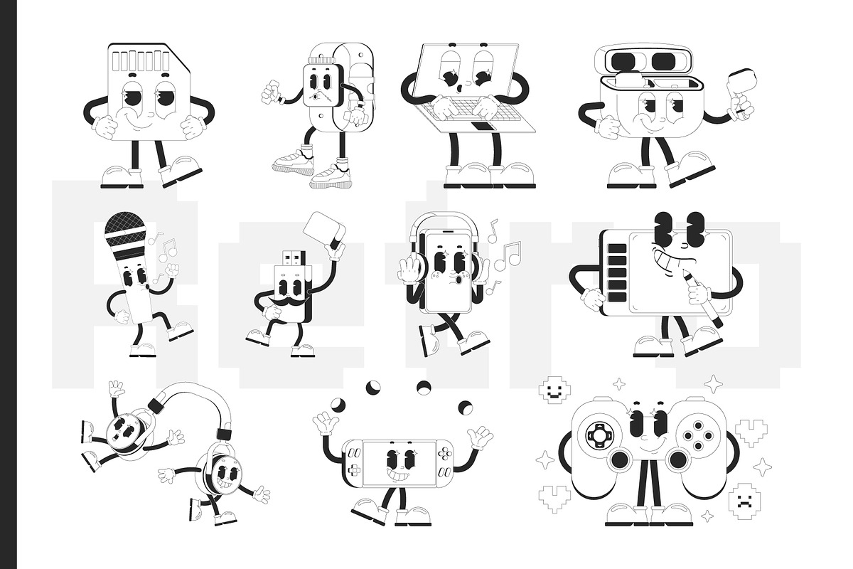 Retro Groovy Tech Characters Pack, a Decorative Illustration by IMG Visuals (Photo 4 of 8)