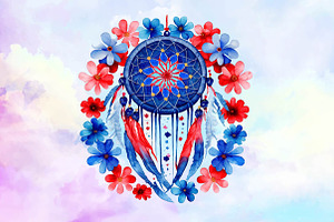 4th Of July Floral Dream Catcher PNG