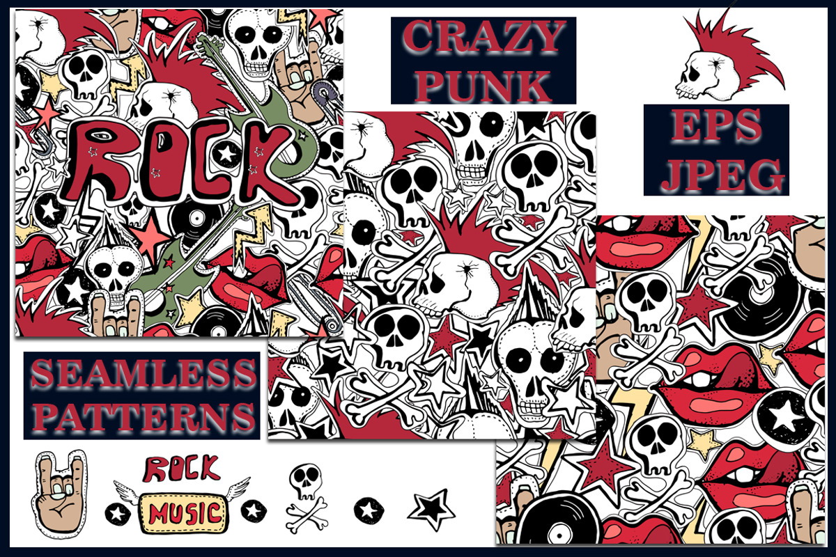 Crazy punk. Seamless patterns, a Pattern Graphic by TatianaBannikova (Photo 1 of 4)