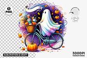 Hello Fall Ghost Bicycle Pumpkin PNG, a Seasonal Illustration by Creative Arslan (Thumbnail 1 of 3)