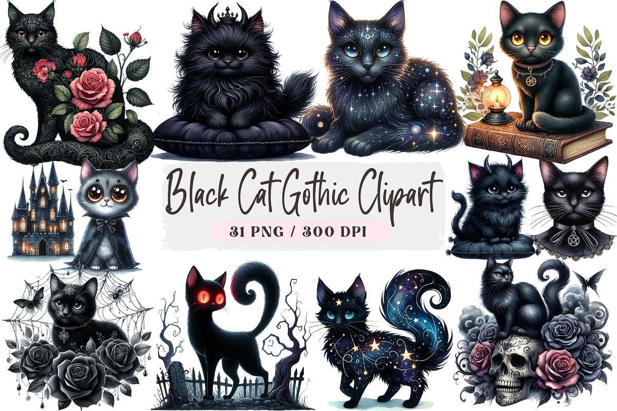 Black Cat Gothic Clipart, an Illustration by DreamArtGraphic (Photo 1 of 4)