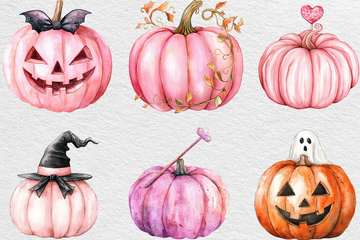 Pink Halloween Pumpkin Clipart, an Illustration by Black Bird Studio (Photo 6 of 6)