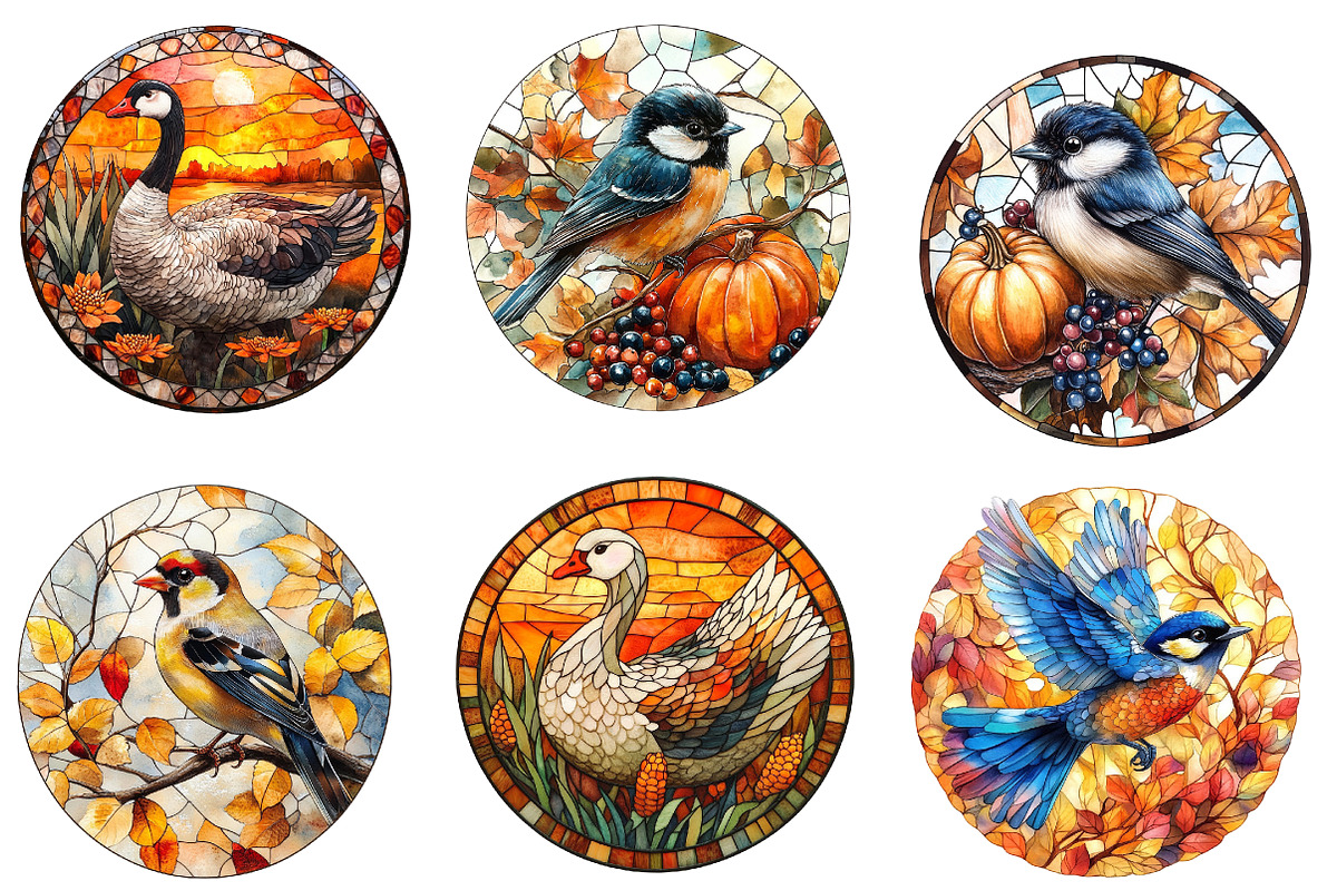 Fall Autumn Bird Stained Glass, an Illustration by Designworld (Photo 3 of 6)