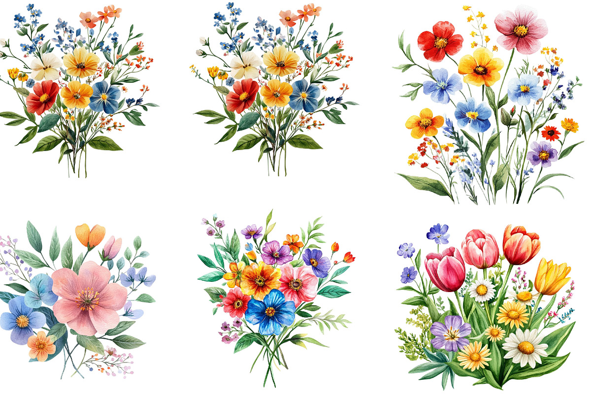 Watercolor Floral Garden Clipart, an Illustration by Designking (Photo 3 of 5)