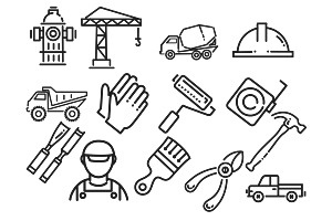 Construction Icons Outlines Set 1