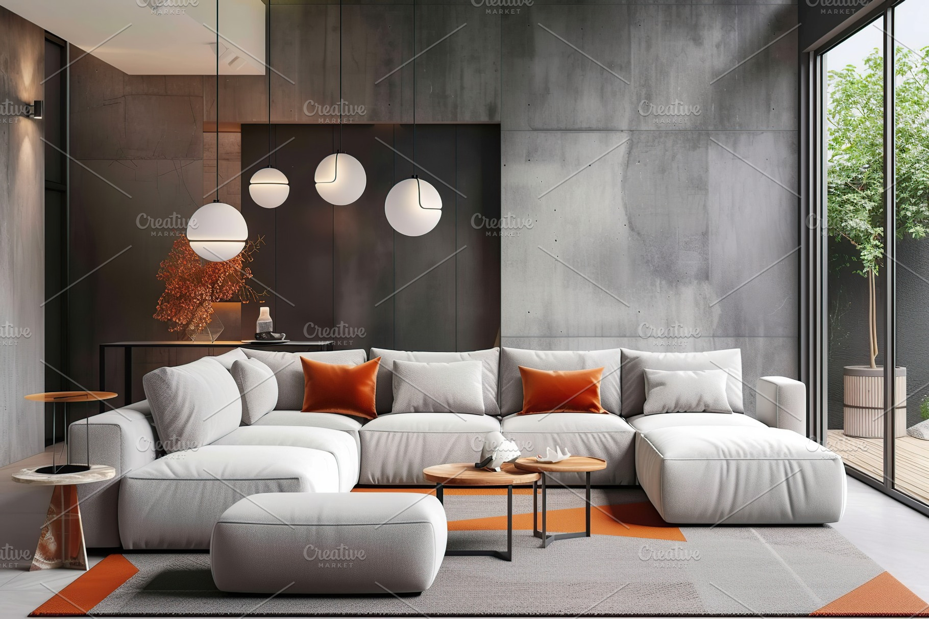 Modern interior of living room with couch, a Beauty & Fashion Photo by AlyaAnd