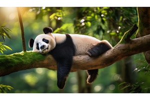 A giant panda laying relaxed on a, a Nature Photo by Igor Tichonow
