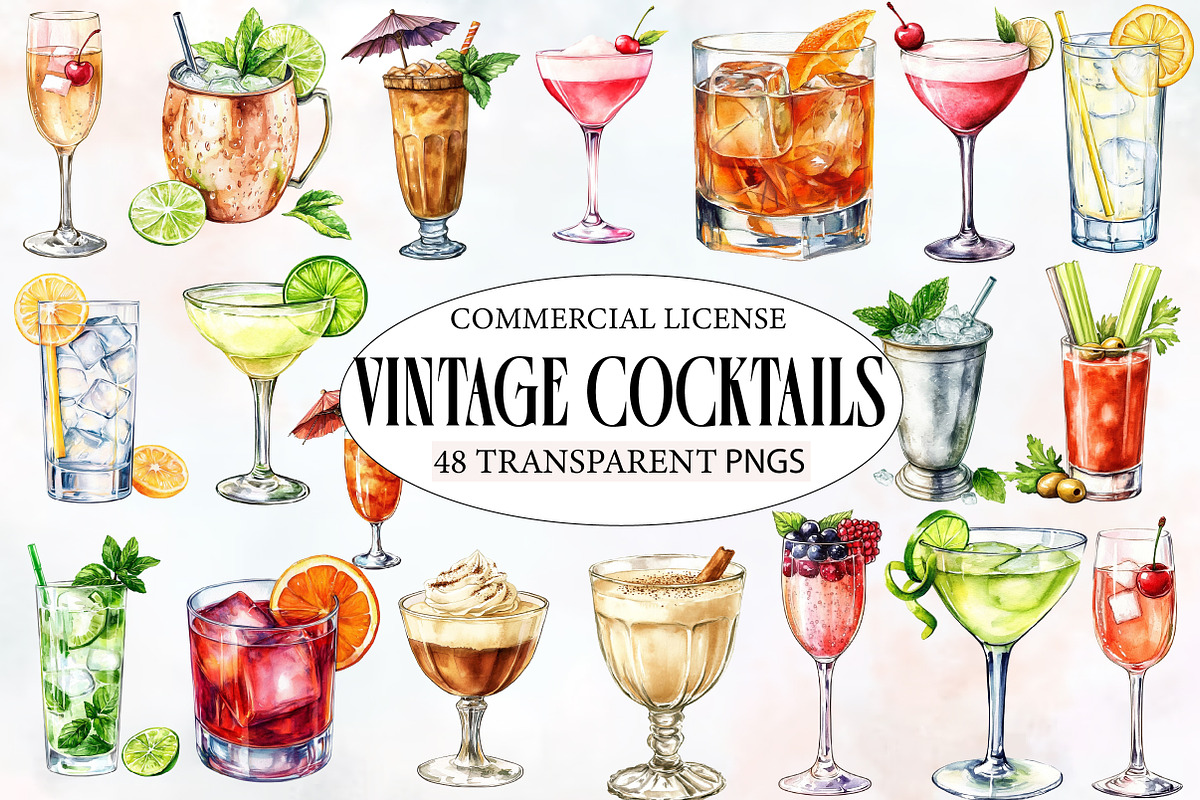Vintage Cocktails Clipart, an Illustration by Designworld (Photo 1 of 5)