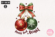 Retro Christmas Ornaments Bow PNG, an Illustration by CreationArt (Thumbnail 1 of 4)