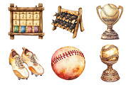 Vintage Softball Clipart, a Seasonal Illustration by DreamArtGraphic (Thumbnail 4 of 4)