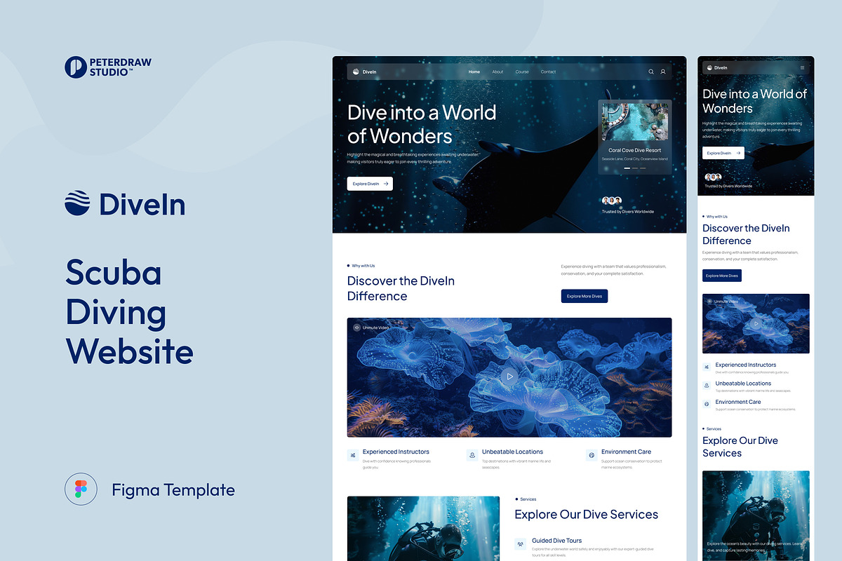 Scuba Diving Website UI Figma, an UI Kit Template by peterdraw (Photo 1 of 7)