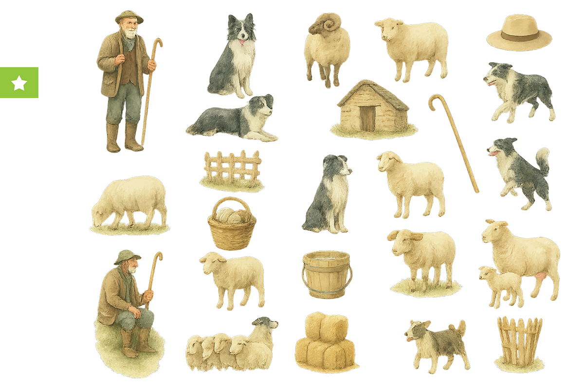 Vintage Shepherd Farm Illustration, an Animal Illustration by RT Studio (Photo 1 of 4)