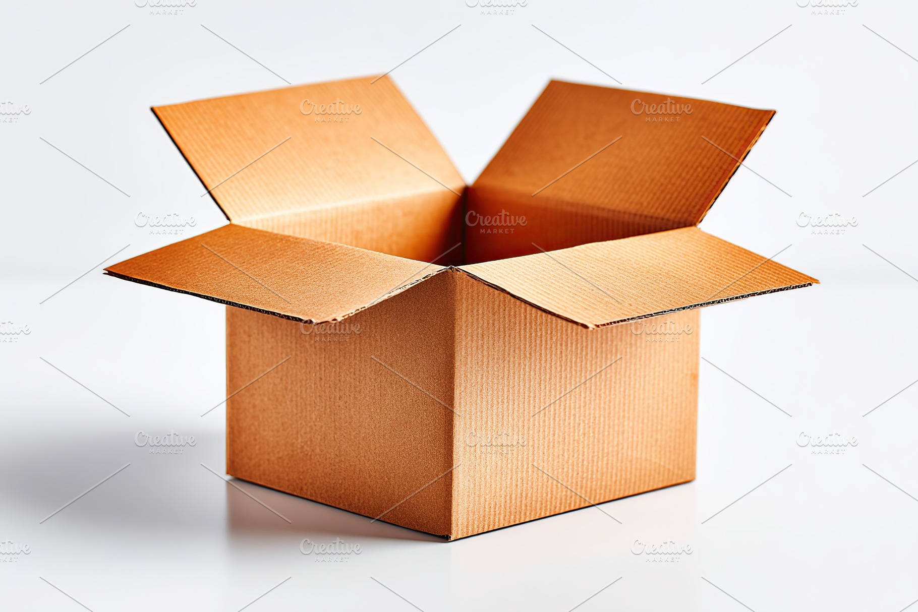 Cardboard box with flaps open placed on a clean surface for packing or storage, a Holiday Photo by AlyaAnd