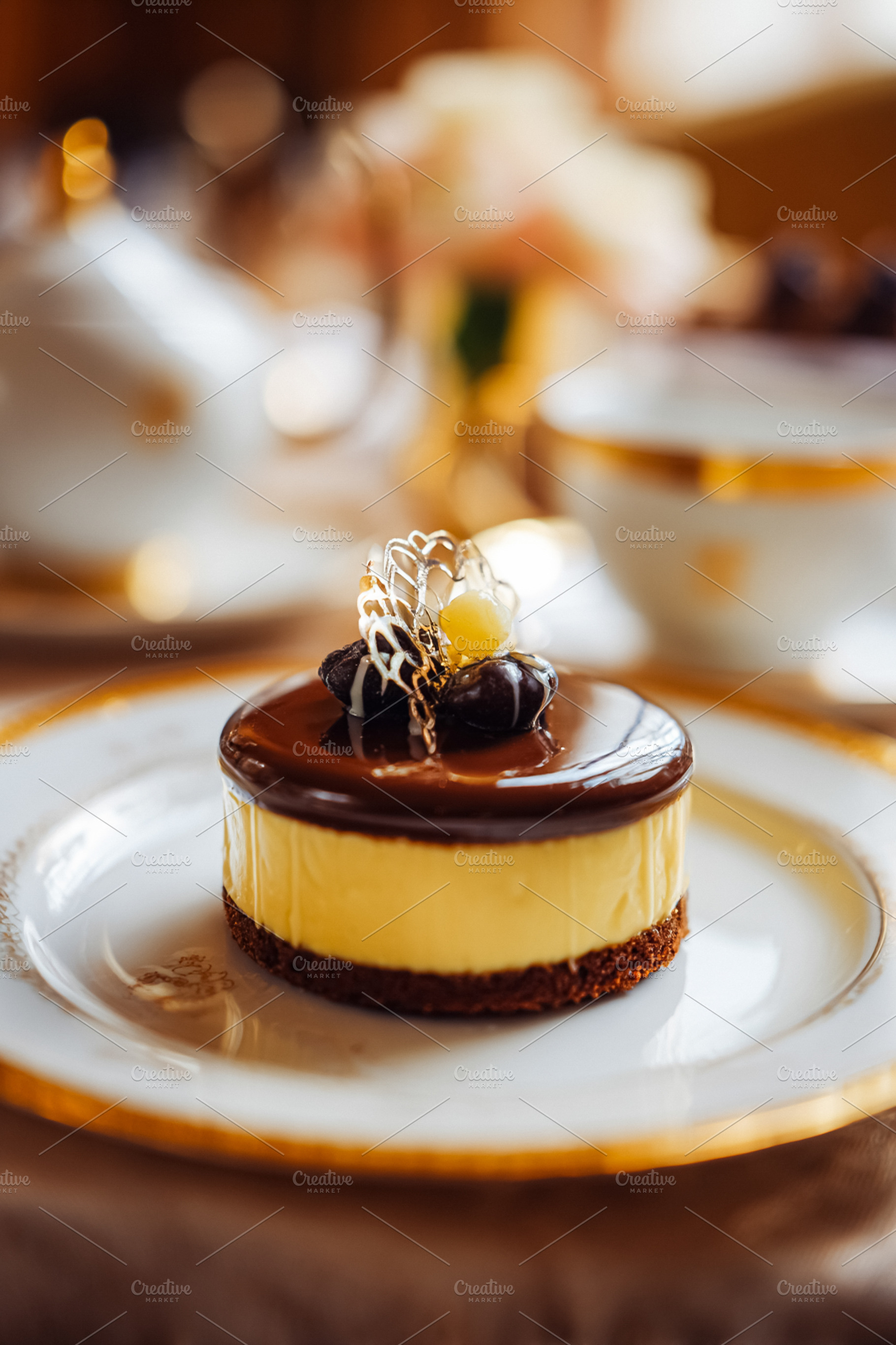 Gourmet chocolate mousse cake beautifully plated, offering a lux, a Food & Drink Photo by Studio ANNA