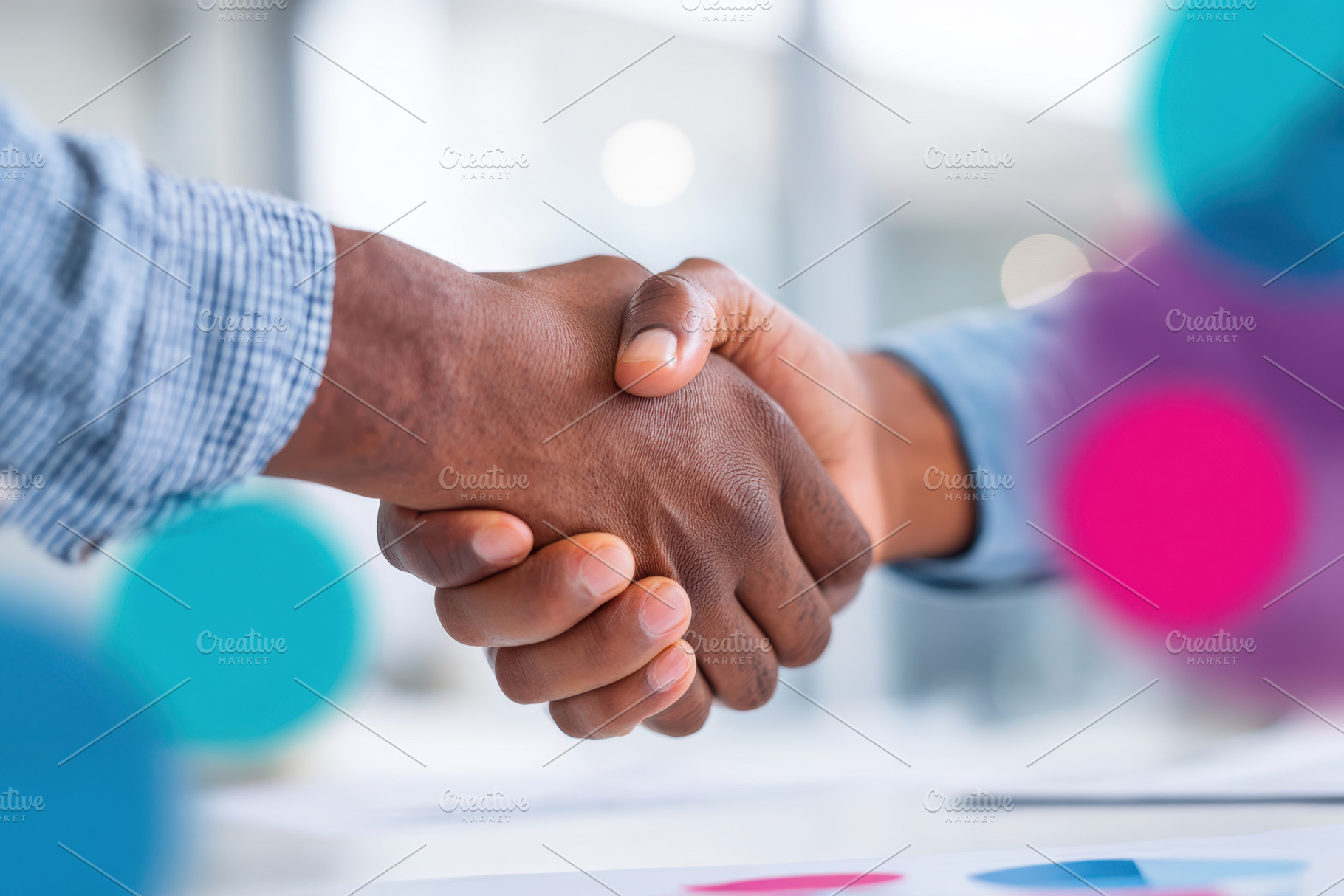 Business handshake on colorful background, a Business Photo by AlyaAnd