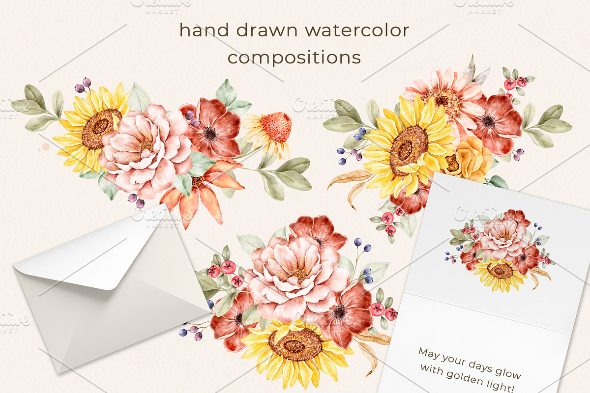 Floral Watercolor set Golden Hour, a Decorative Illustration by Eves_Aquadreams (Photo 4 of 14)