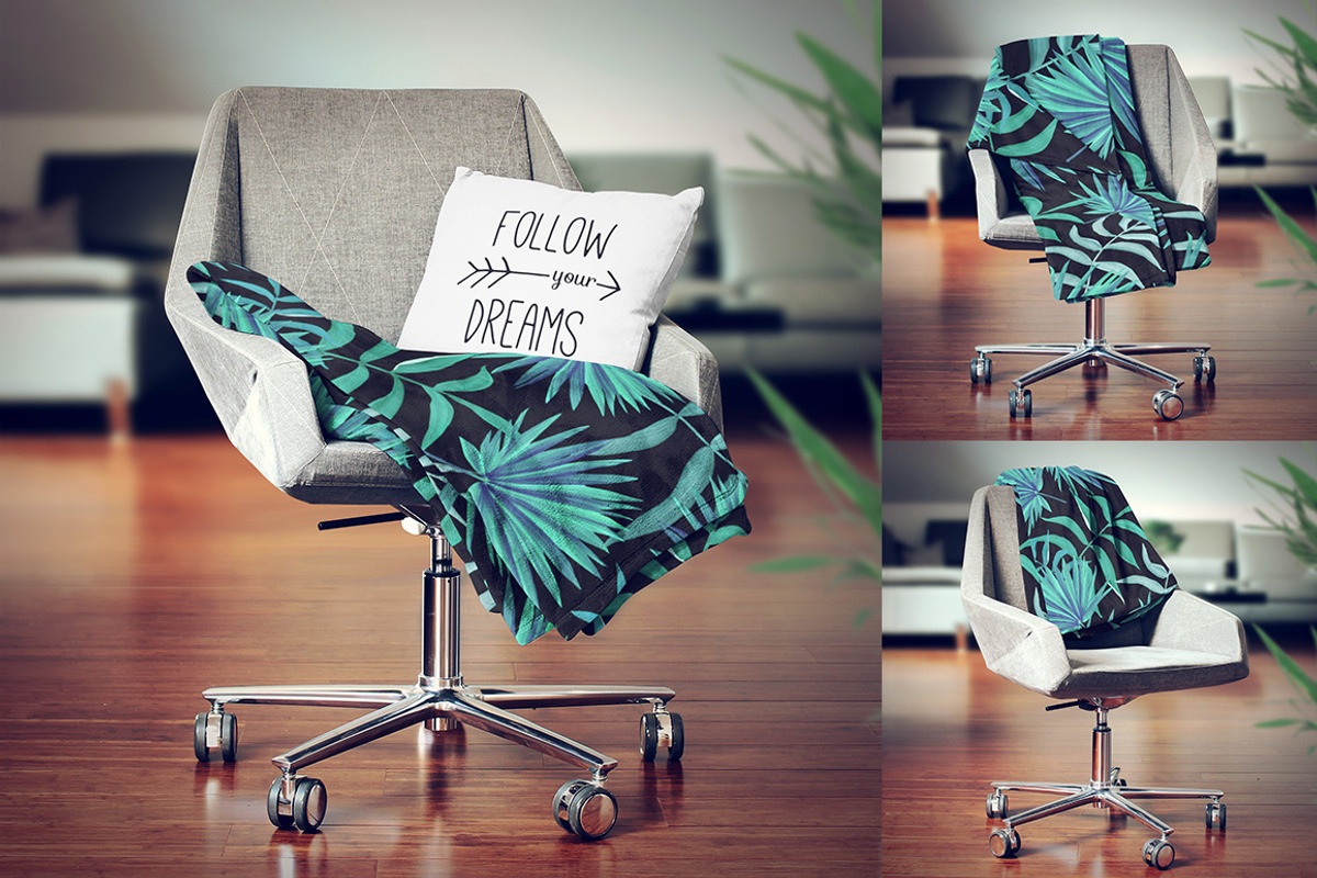 Blanket & Pillow On Chair Mockup, a Product Mockup by Denny's Mock-ups (Photo 2 of 8)