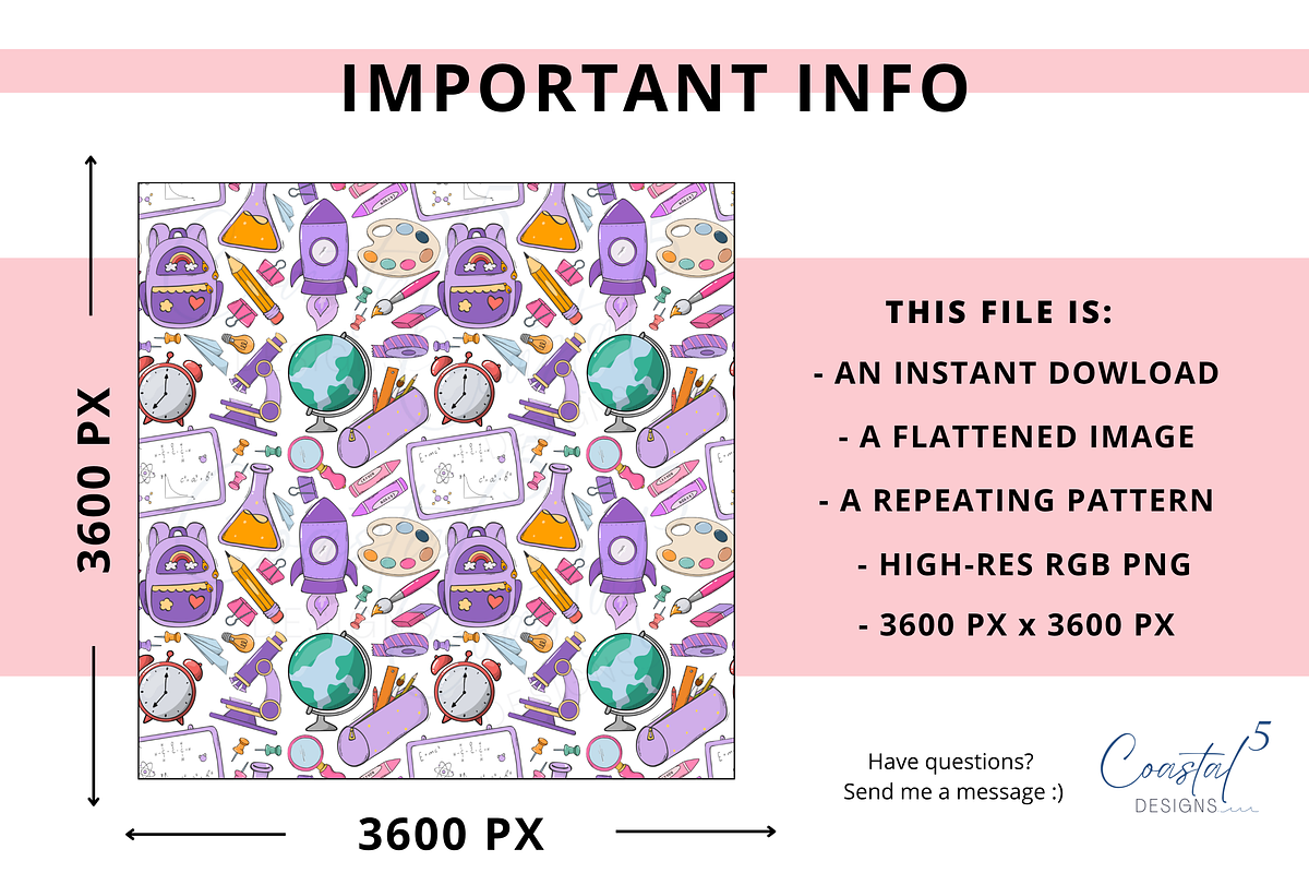 Back to School Seamless Pattern, a Pattern Graphic by Coastal 5 Designs (Photo 3 of 3)