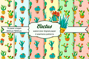 Cactus digital paper watercolor, a Pattern Graphic by AnastasiaWatercolor (Thumbnail 1 of 6)