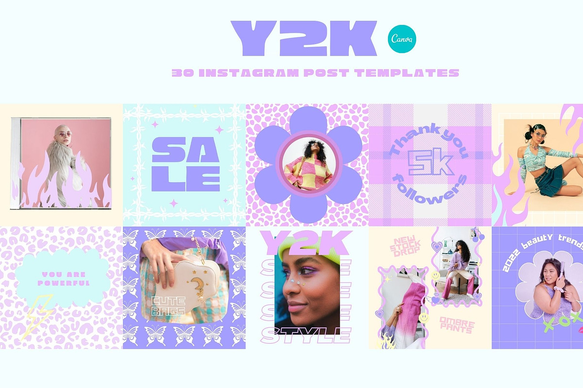 Y2K Instagram Post Templates Canva, a Social Media Template by Hell ...
